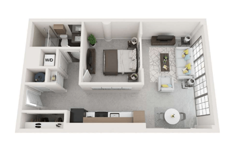 Floor plan for 1 bed, 1 bath, 655 sqft